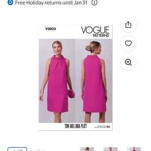Vogue V2023 Size D5 Misses Lined Dress Sewing Pattern Brand New Uncut